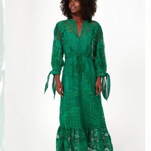 Farm Rio Morada Boa Green Guipure Lace Dress - XXS (can fit S)